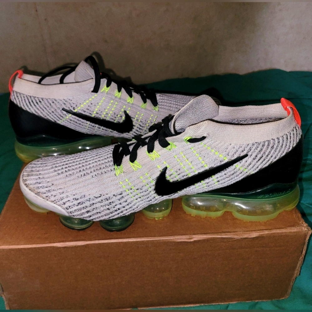 Nike Air VaporMax Flyknit 3 | size 14 | WHITE BLACK VOLT BRIGHT CRIMSON.